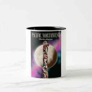 Pacific Northwest Totempfahl-Reiseposter Zweifarbige Tasse