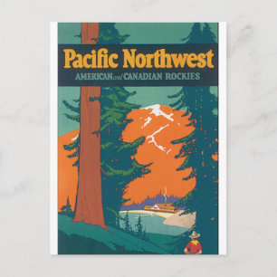 Pacific Northwest Vintage Reiseposter-Kunstwerk Postkarte