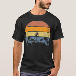 Pacific Ocean Beach Sun Palm Tree Retro Vintag S T-Shirt