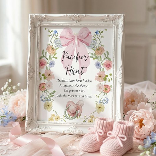 Pacifier Hunt Baby Shower Game Sign Poster
