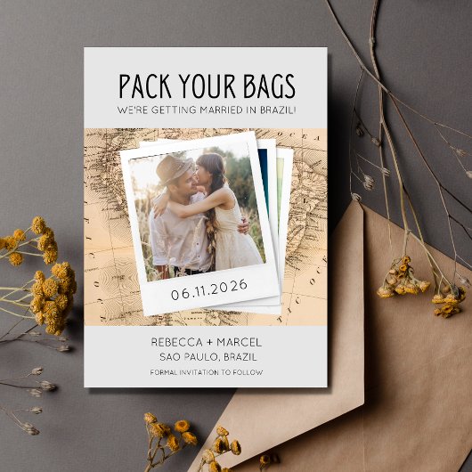 Pack Deine Bags Brasilien Foto-Hochzeit in Urlaubs Save The Date