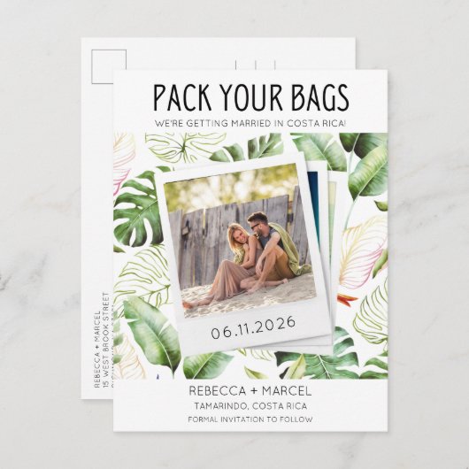 Pack deine Bags Costa Rica Wedding Save the Date Ankündigungspostkarte (Vorne/Hinten)