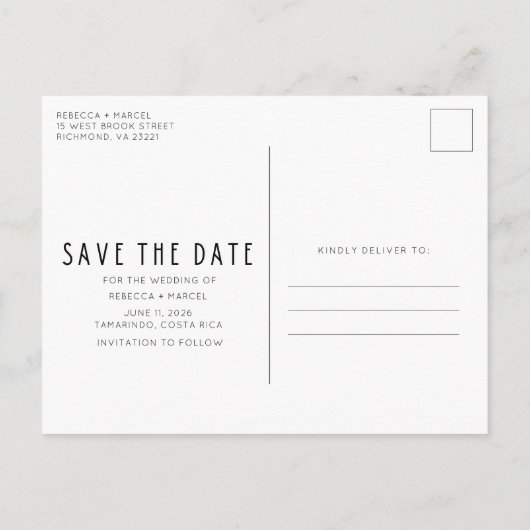 Pack deine Bags Costa Rica Wedding Save the Date Ankündigungspostkarte (Rückseite)