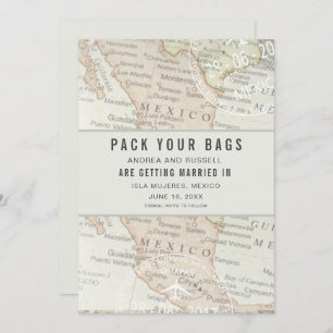 Pack Deine Bags Mexico Map Hochzeit in Urlaubsort  Save The Date