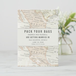 Pack Deine Bags Mexico Map Hochzeit in Urlaubsort Save The Date
