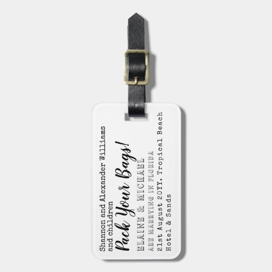 PACK DEINE TASCHEN! Einzigartiges Save the Date Zi Gepäckanhänger (Vorderseite vertikal)