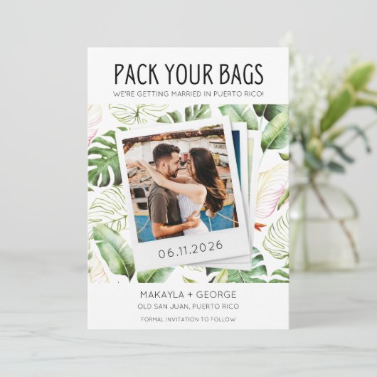 Pack Deine Taschen Foto Puerto Rico Wedding Save The Date (Stehend Vorderseite)
