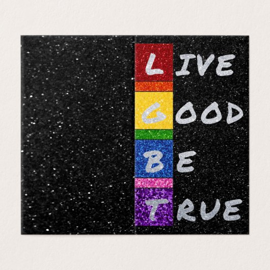 Pack mit 25 LGBT Glitzer Live Good Be True Card (Außenseite Aufgefaltet)