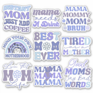 Pack mit Funny Blue Retro Mama Quotes Vinyl Sticke Aufkleber