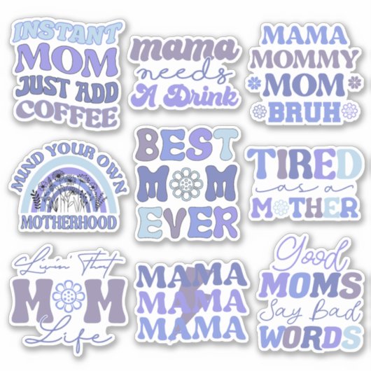 Pack mit Funny Blue Retro Mama Quotes Vinyl Sticke Aufkleber (Vorderseite)