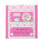 Pack von rosa Taufe Candy Bar Wrapper Gastgeschenk Notizblock (Vorderseite)