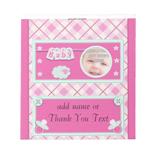 Pack von rosa Taufe Candy Bar Wrapper Gastgeschenk Notizblock (Vorderseite)