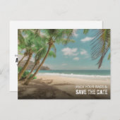 Pack Your Bags and Save the Date Beach Wedding Ankündigungspostkarte (Vorne/Hinten)