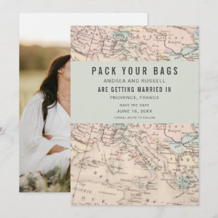 Pack Your Bags Europe Map-Hochzeit in Urlaubsort Save The Date