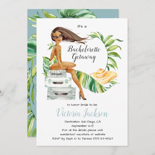 Packen Sie Ihre Taschen Bachelorette Getaway Gepäc Einladung (Vorne/Hinten)