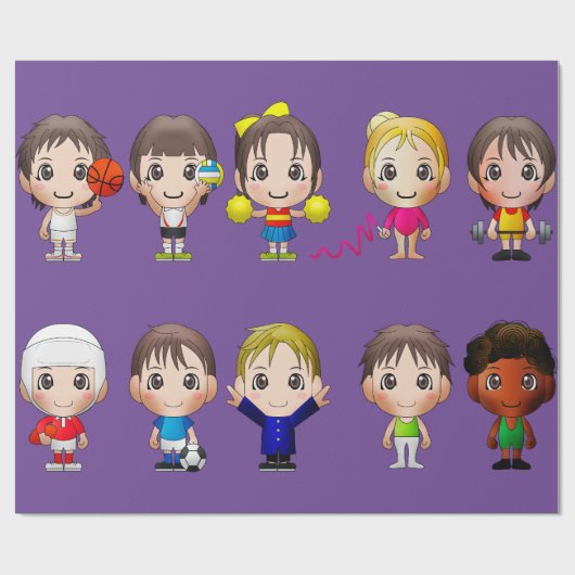 Packen von Papier Cartoon Sportzeichen. Geschenkpapier (Flach)