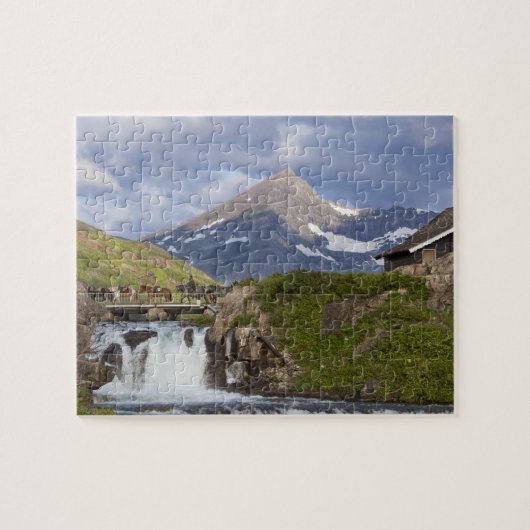 Packer führen Pferde über Brücke über Brücke Puzzle (Horizontal)