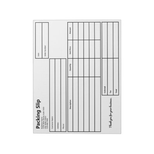 Packing Slip Black and White Business Template Notizblock (Rotiert)