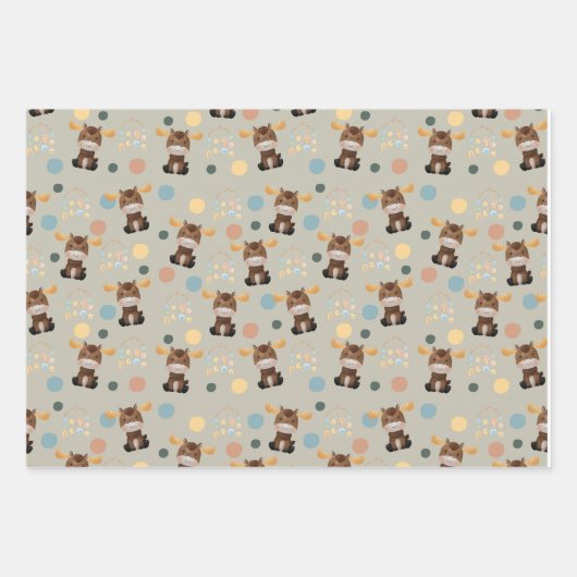 Packpapier für Elch- und Mobile-Babydusche Geschenkpapier Set (Vorderseite)