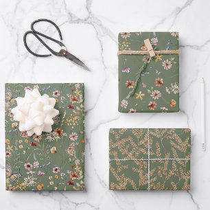 Packpapier für grüne Flora Geschenkpapier Set
