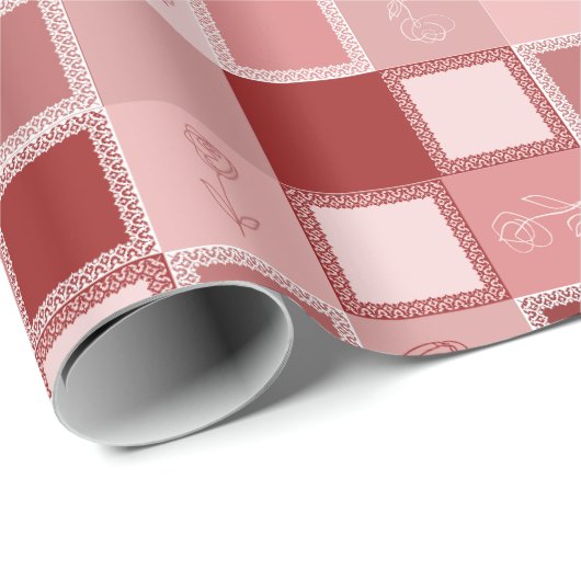 Packpapier mit Quadraten, Spitzen und Rose (Rolleneckpunkt)
