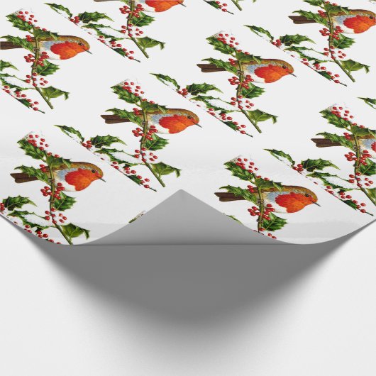 Packpapier roter Robin- und Stechpalmenbeeren (Ecke)