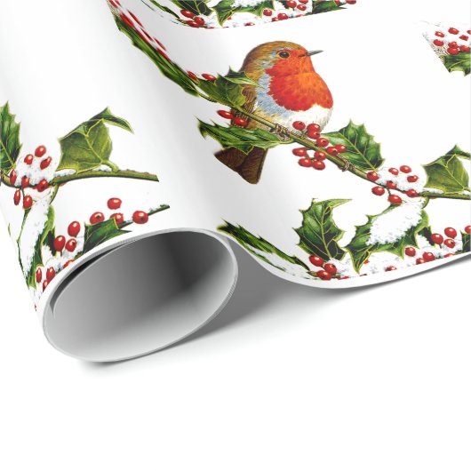 Packpapier roter Robin- und Stechpalmenbeeren (Rolleneckpunkt)