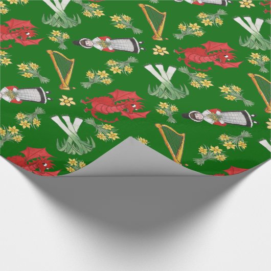 Packpapier: Waliser-Drachen, Narzissen, Porrees Geschenkpapier (Ecke)