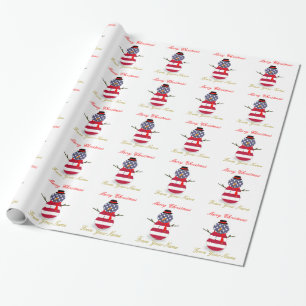 Packpapier-WeihnachtsSchneemann patriotische USA Geschenkpapier