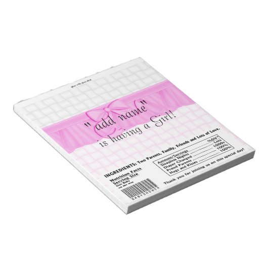 Packung Babydusche Bar Wrapper Gastgeschenk Notizblock (angewinkelt)