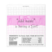 Packung Babydusche Bar Wrapper Gastgeschenk Notizblock (Vorderseite)