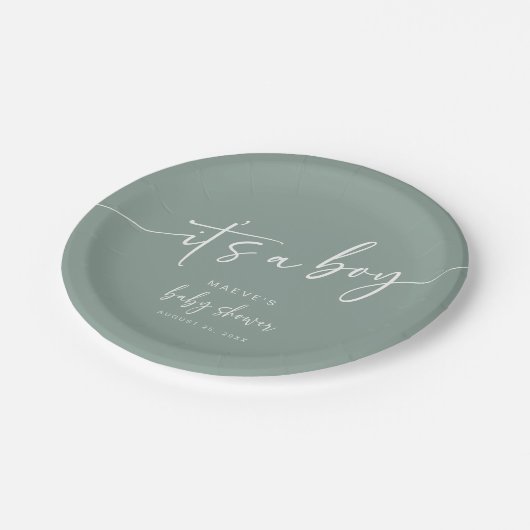 Packung Grüne Babydusche Papierplatte Moderner Jun Pappteller (Schrägansicht)