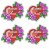 Packung mit 4 roten roten Herzstücken mit rosa Ros Aufkleber (Vorderseite)