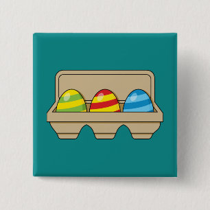 Packung mit bunten Ostereiern aus Cartoon Button
