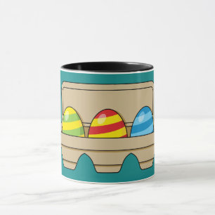 Packung mit bunten Ostereiern aus Cartoon Tasse