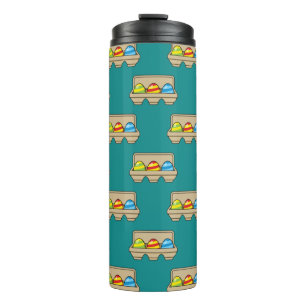 Packung mit bunten Ostereiern aus Cartoon Thermosbecher