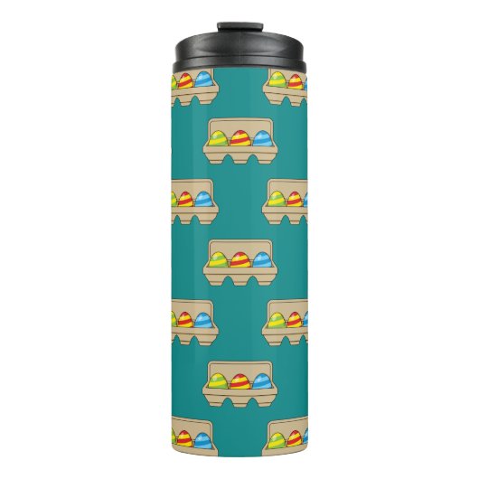 Packung mit bunten Ostereiern aus Cartoon Thermosbecher (Vorderseite)