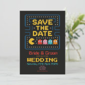 pacman retro personalisiert Gaming "Save the Date" Einladung (Stehend Vorderseite)