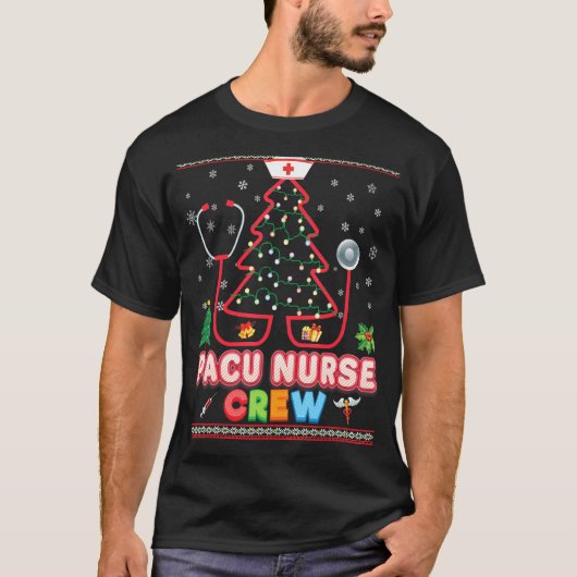 Pacu Nurse Crew Weihnachtsbaum Stethoscope Sweater T-Shirt (Vorderseite)