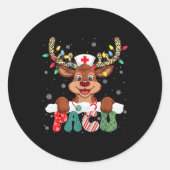Pacu Nurse Reindeer Nurse Hat Christmas Light Wome Runder Aufkleber (Vorderseite)