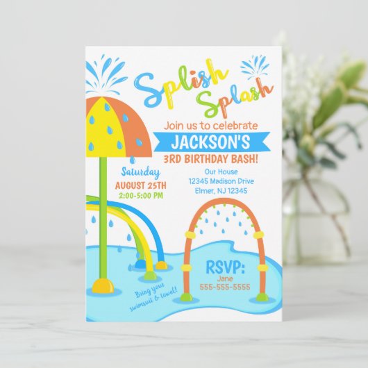 Pad Birthday Einladung / Wasserpark / Junge (Stehend Vorderseite)