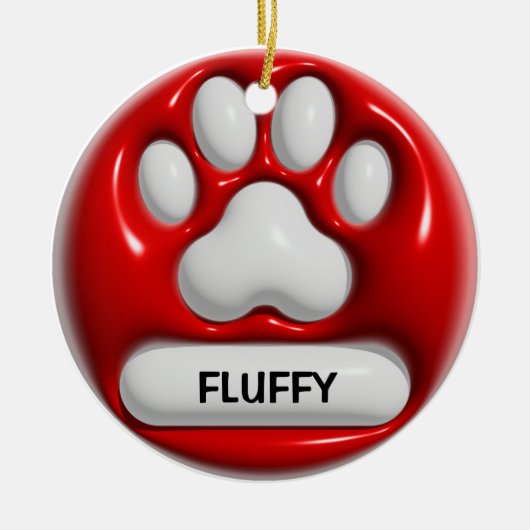 Pad Pet Print 3D Red White Name Personalisiert Keramik Ornament (Vorne)