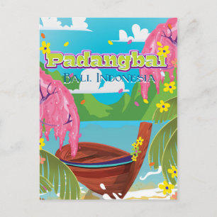 Padangbai Cartoon-Reiseplakat Kunst. Postkarte