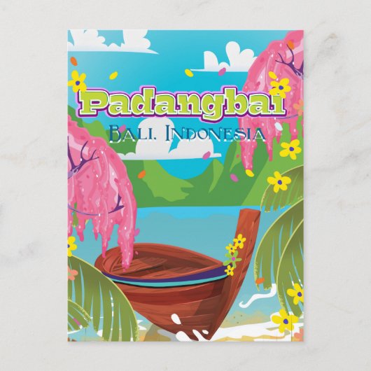 Padangbai Cartoon Reiseplakatkunst. Postkarte (Vorderseite)