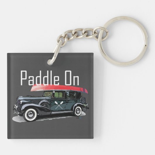 Paddel auf klassischem Auto-Design - Quadrat (dopp Schlüsselanhänger (Rückseite)