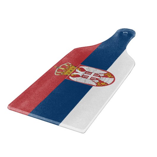 Paddel aus Glas mit serbischer Flagge Schneidebrett (Ecke)