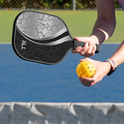 Paddel aus schwarz-silberfarbenem Damast Pickleball Schläger (InSitu)