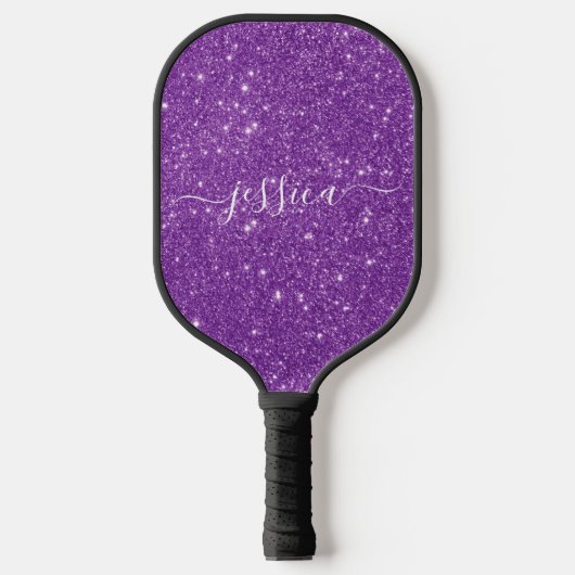 Paddel mit dem Namen des lila Glitzer Pickleball Schläger (Vorderseite)