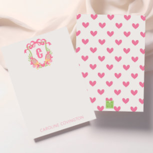 Paddel-Monogramm-Wappen für Rosa und Grüne Pickleb Dankeskarte