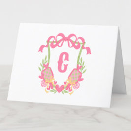 Paddel-Monogramm-Wappen für Rosa und Grüne Pickleb Dankeskarte